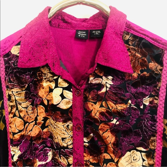 Vintage Velvet Blouse Sheer Brocade Burn Out Size 20 - Picture 2 of 12